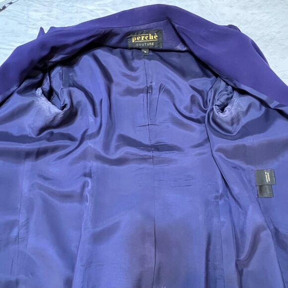Perchè Couture Womens Purple Long Coat & Skirt Set Size 12 Career Professional - Picture 16 of 16